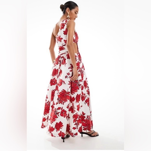 Abercrombie & Fitch Red Floral One-Shoulder Cutout Maxi Dress • S • NWT - Picture 11 of 14